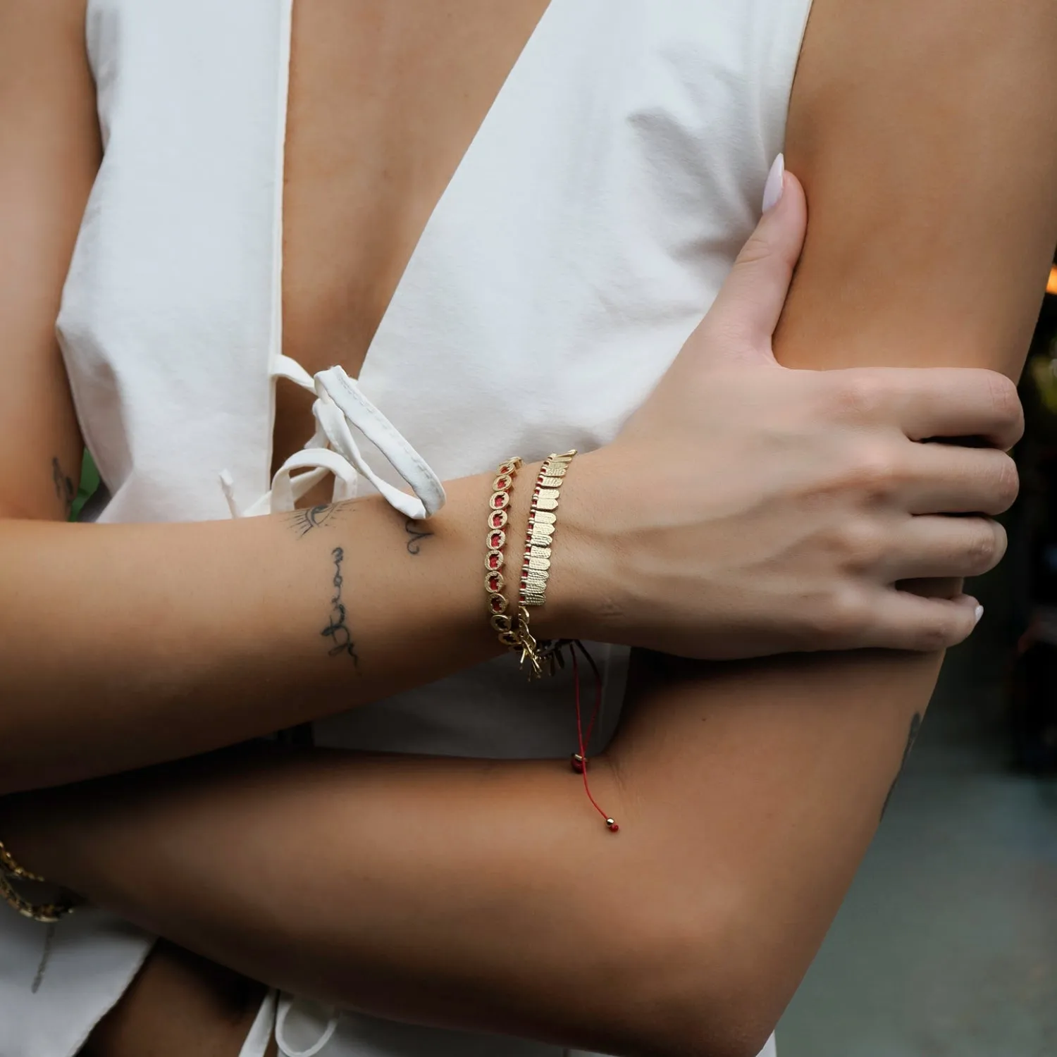 Fish Scale Red & Gold Cord Bracelet