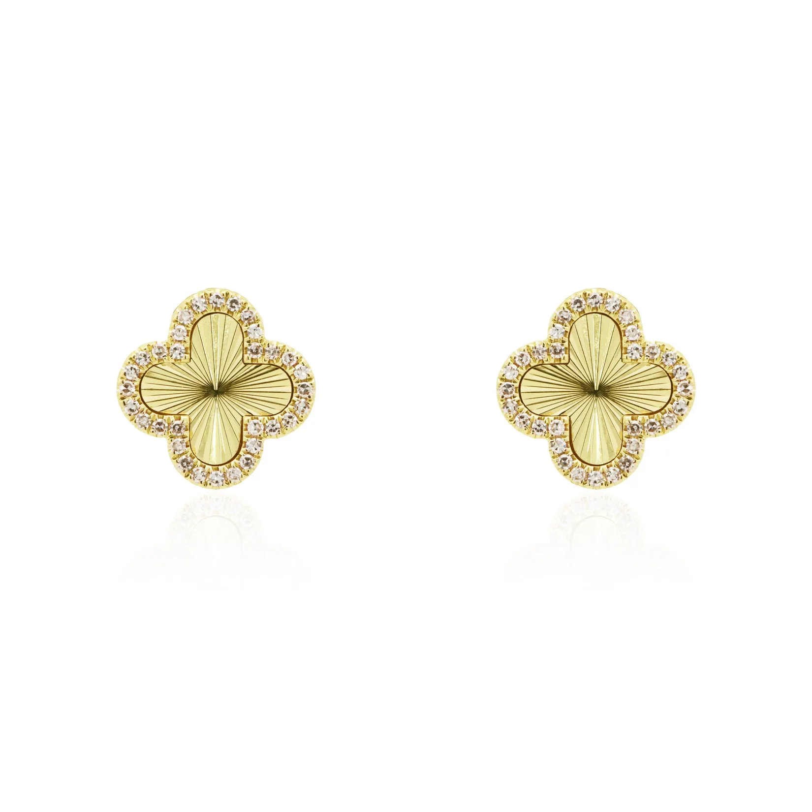 Fluted Gold Diamond Clover Stud Earrings