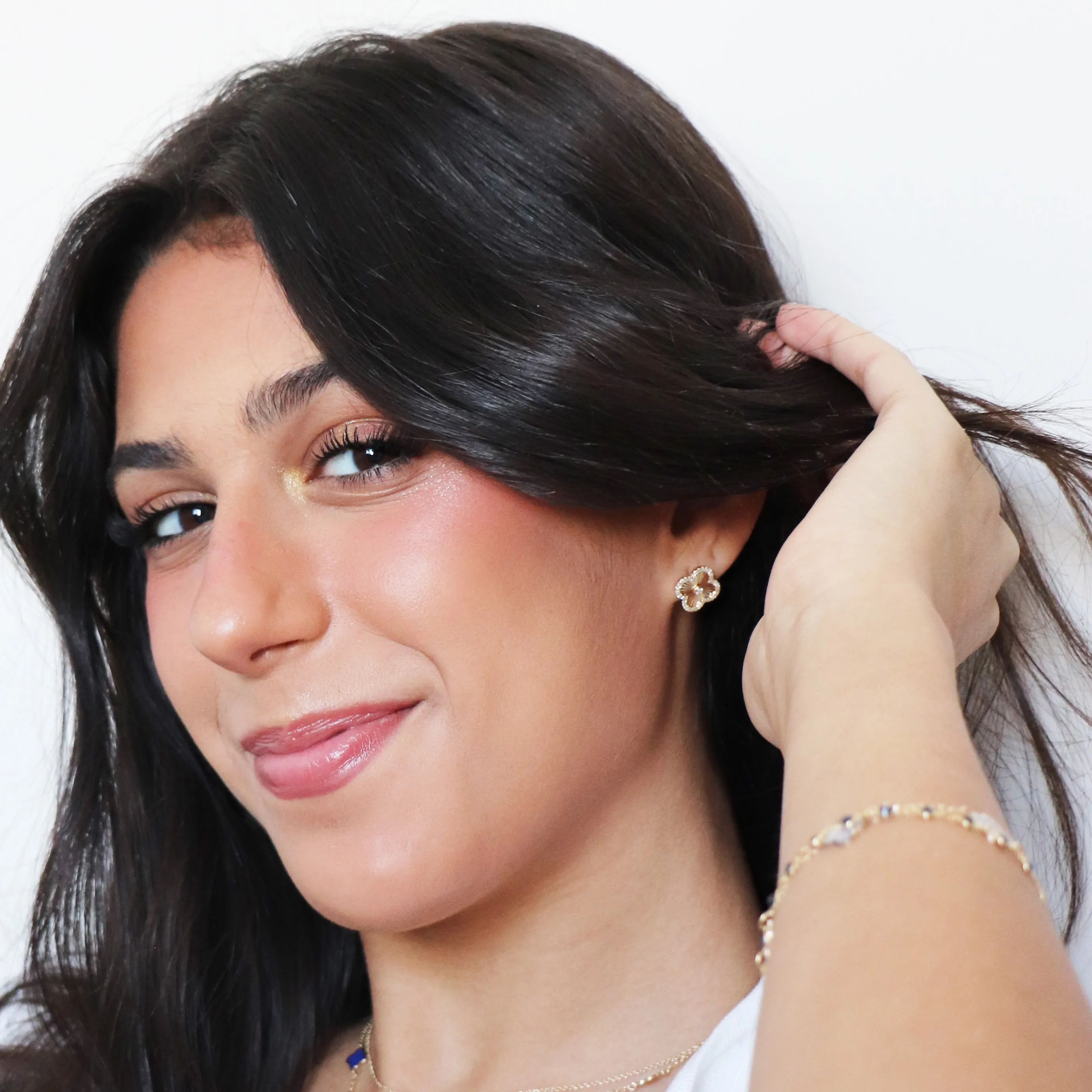 Fluted Gold Diamond Clover Stud Earrings