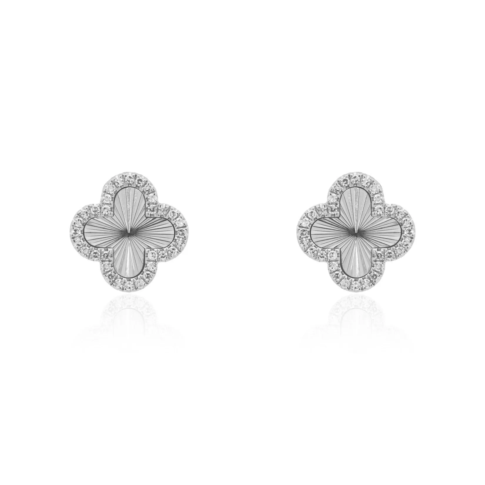 Fluted Gold Diamond Clover Stud Earrings