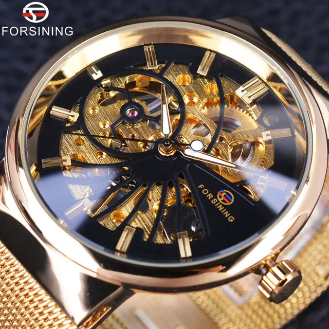 Forsining Silver Steel Transparent Case Skeleton Watch