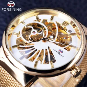 Forsining Silver Steel Transparent Case Skeleton Watch