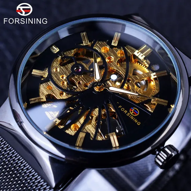 Forsining Silver Steel Transparent Case Skeleton Watch
