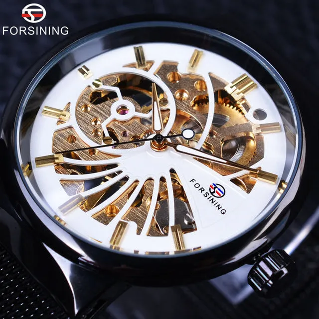 Forsining Silver Steel Transparent Case Skeleton Watch