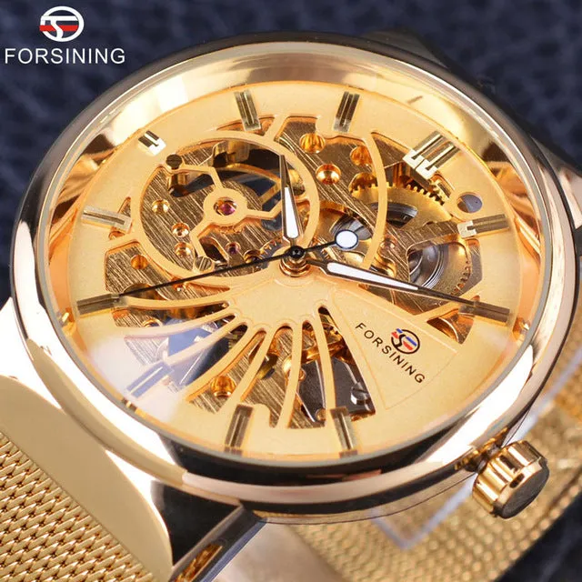 Forsining Silver Steel Transparent Case Skeleton Watch