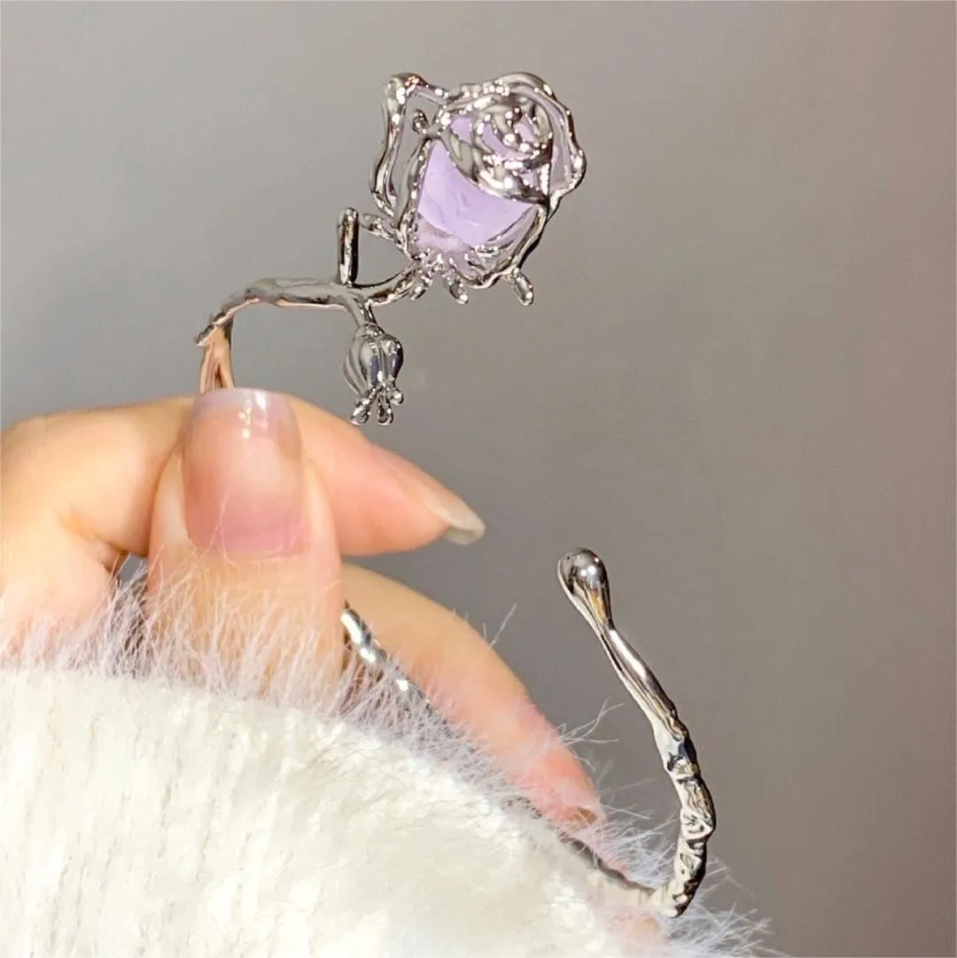 Geometric Healing Stone Rose Bangle Bracelet