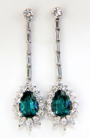 GIA Certified 12.53ct Natural Tourmaline Diamonds Dangle Earrings 18 Karat