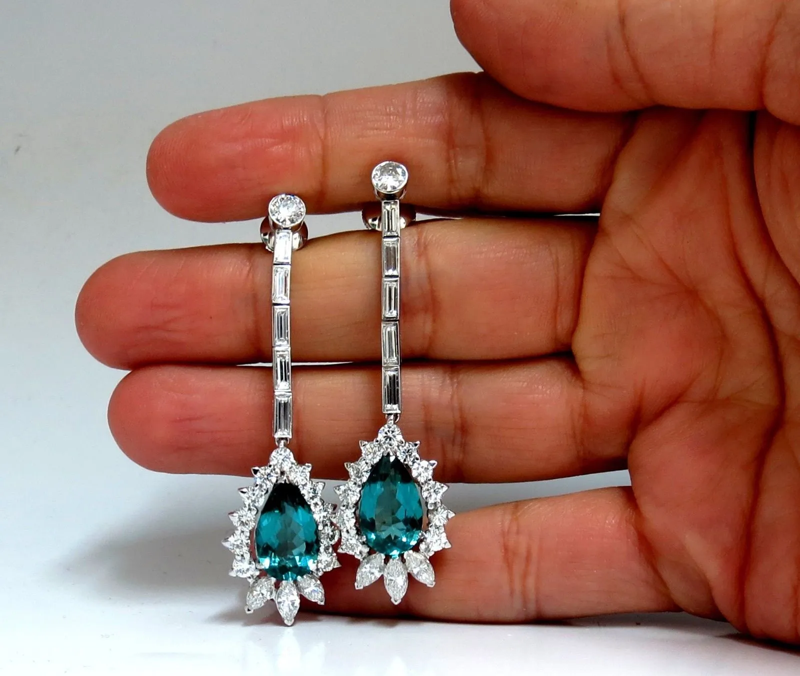GIA Certified 12.53ct Natural Tourmaline Diamonds Dangle Earrings 18 Karat