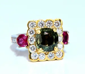GIA Certified 3.48 carat natural color change alexandrite Ruby diamond ring