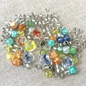 Glass Bead Mix - Orange Blue Green Yellow - Assorted Sizes and Colors - Package of what is shown