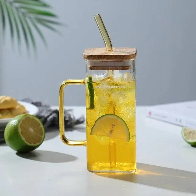 Glass Cup with Bamboo Lid (450ml)
