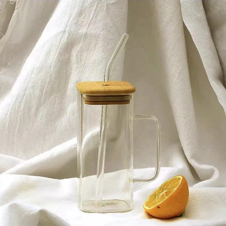 Glass Cup with Bamboo Lid (450ml)