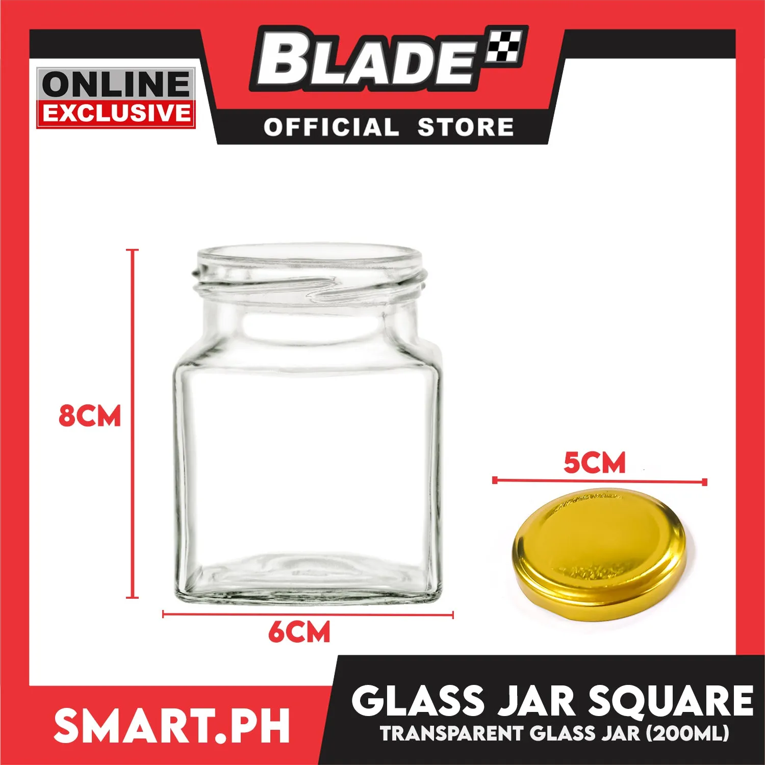 Glass Jar Container with Lid, Square Design 200ml Kitchen Canisters for Coffee, Sugar, Spice and etc.