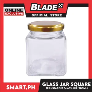Glass Jar Container with Lid, Square Design 200ml Kitchen Canisters for Coffee, Sugar, Spice and etc.