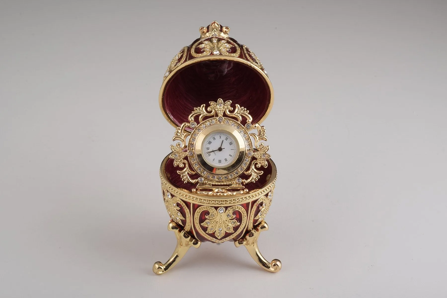 Gold & Red Faberge Egg with Clock