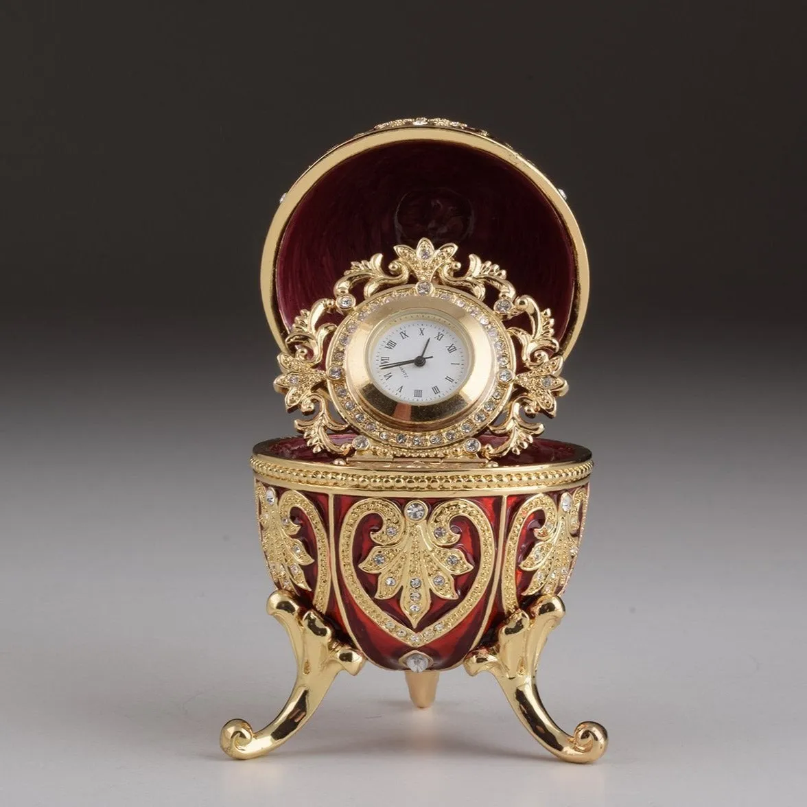 Gold & Red Faberge Egg with Clock