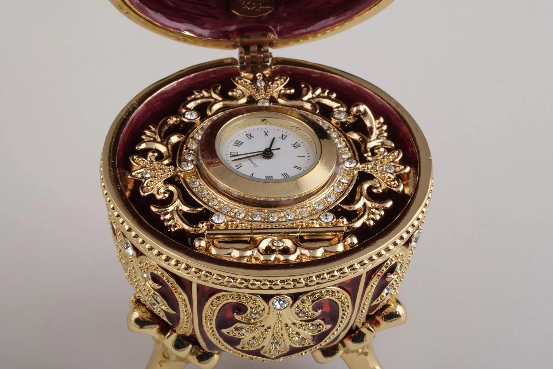 Gold & Red Faberge Egg with Clock