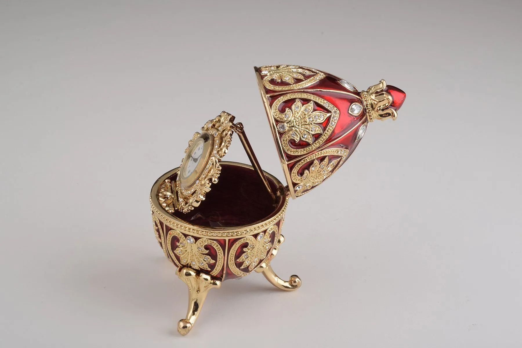 Gold & Red Faberge Egg with Clock