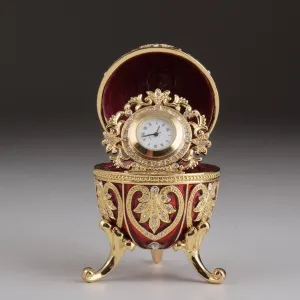 Gold & Red Faberge Egg with Clock