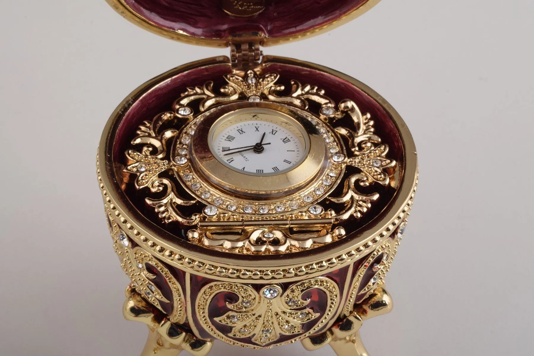 Gold & Red Faberge Egg with Clock