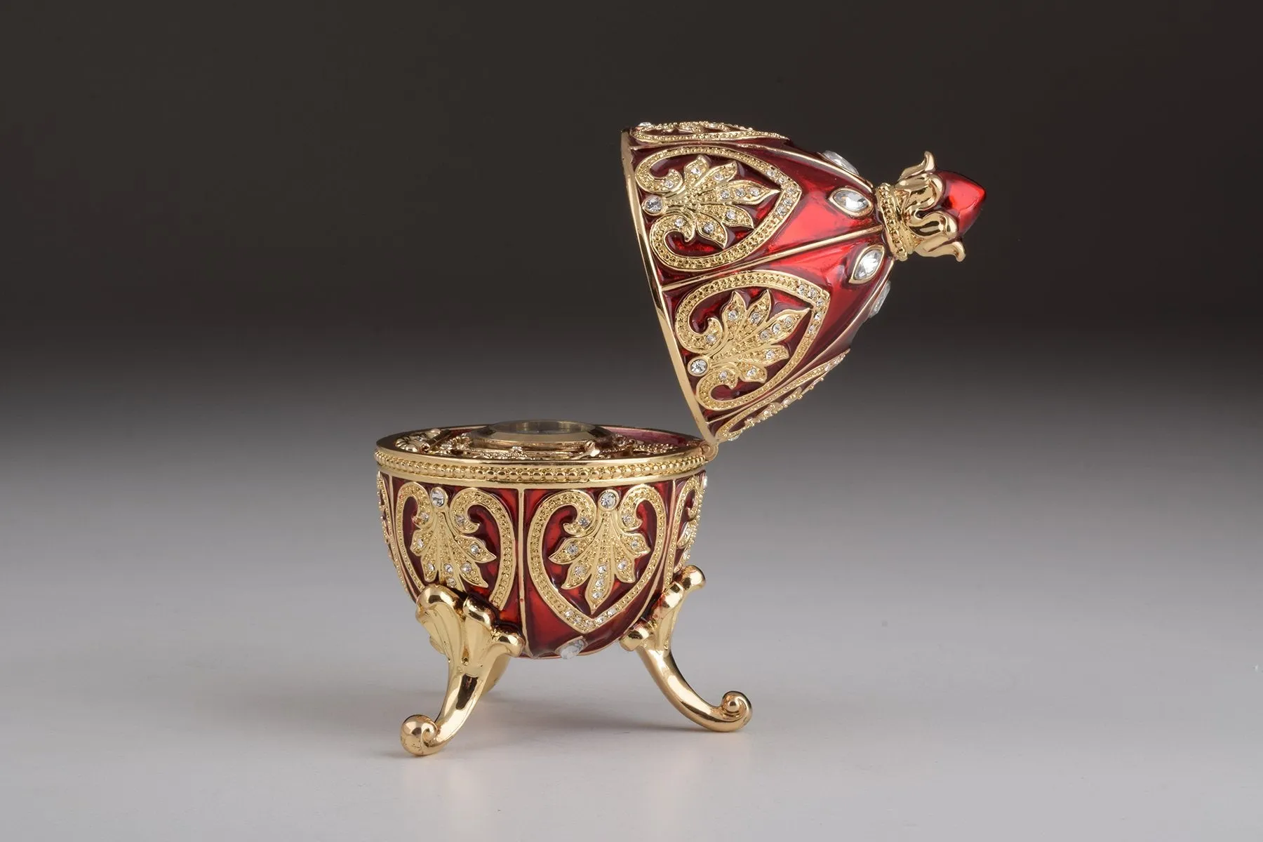 Gold & Red Faberge Egg with Clock