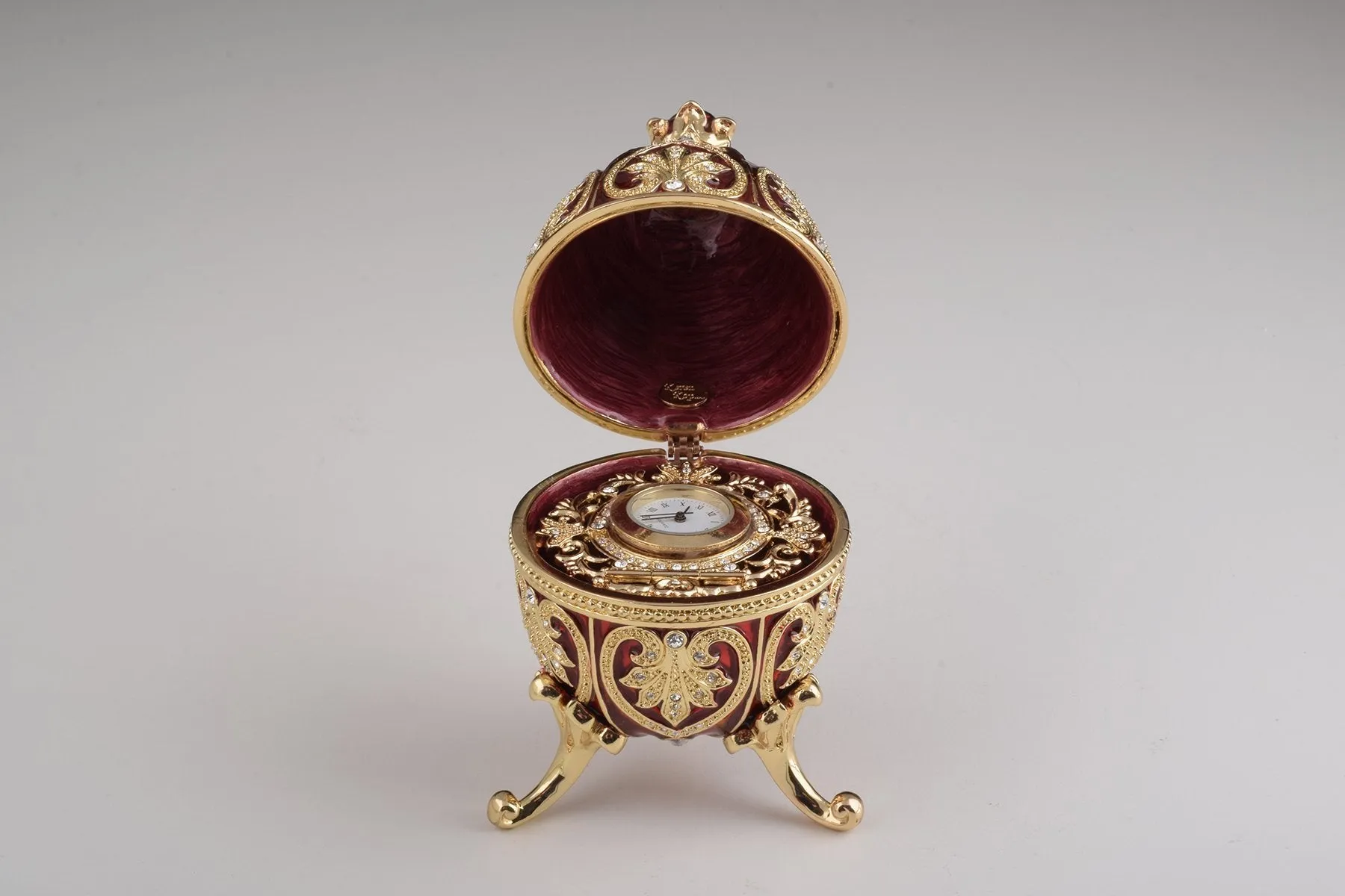 Gold & Red Faberge Egg with Clock