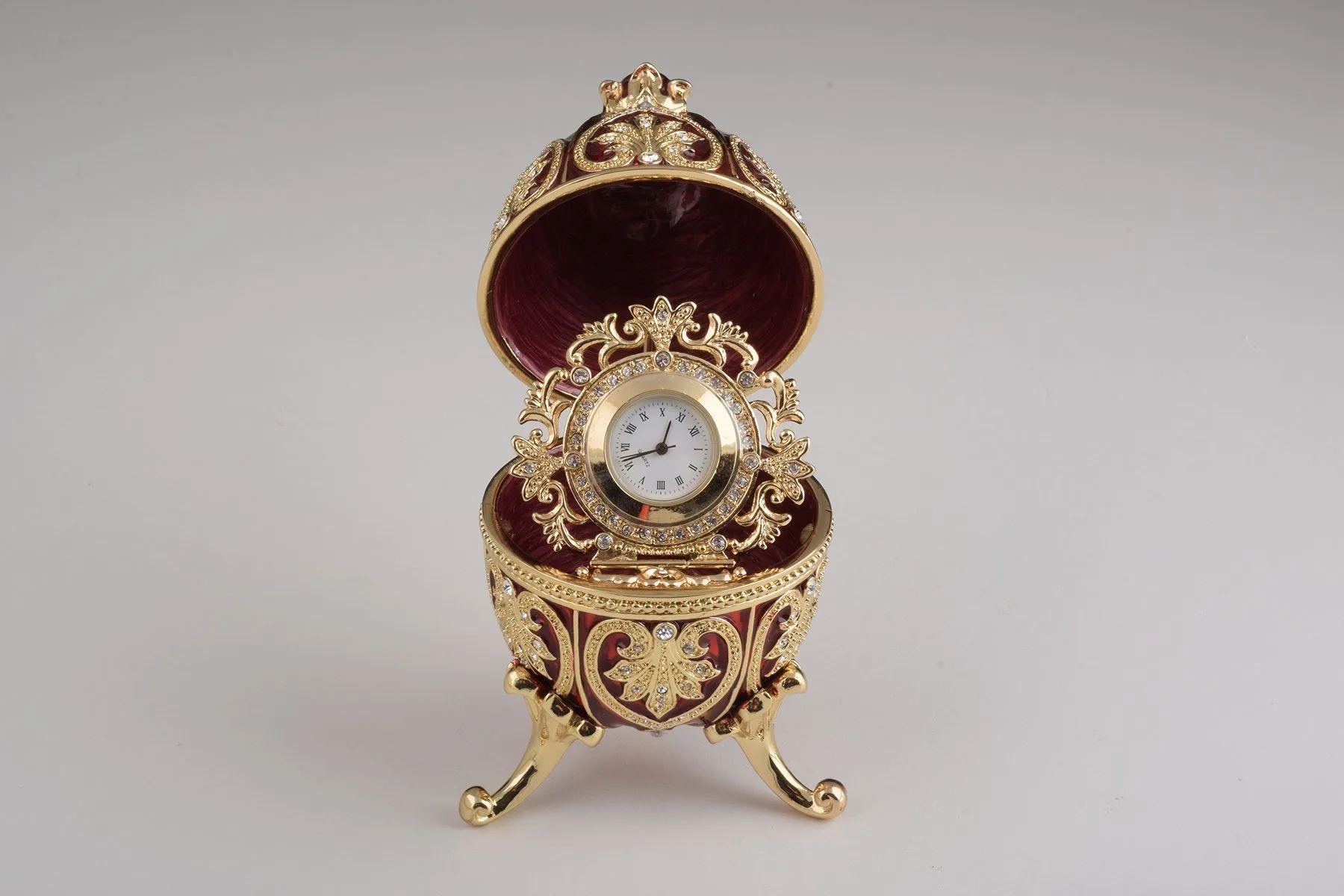 Gold & Red Faberge Egg with Clock