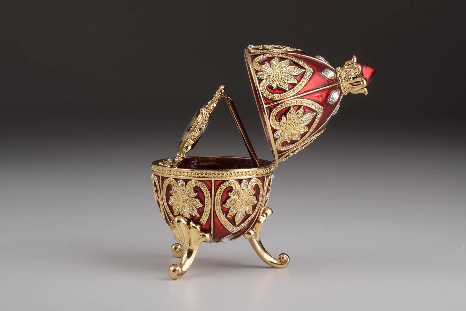 Gold & Red Faberge Egg with Clock