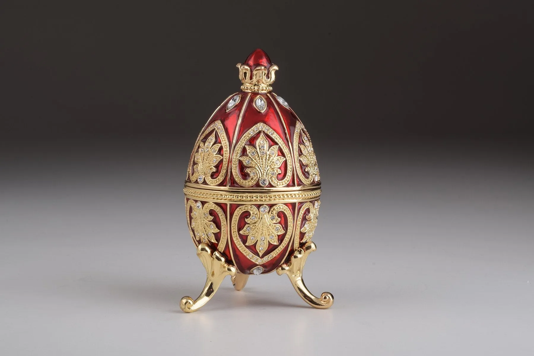 Gold & Red Faberge Egg with Clock
