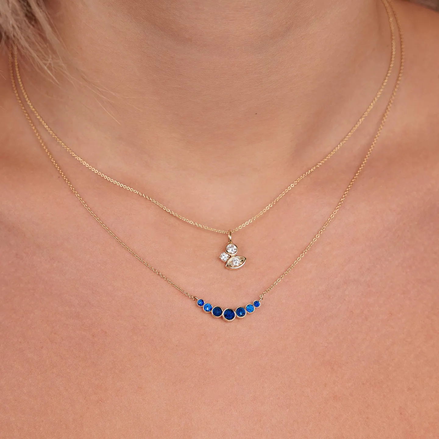 Gold & Sapphire Graduated Bezel Necklace