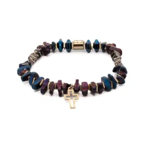 Gold Cross Hematite Stone Beaded Bracelet
