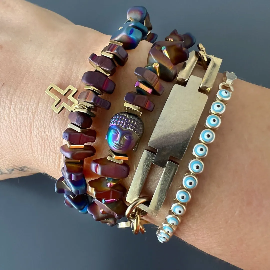 Gold Cross Hematite Stone Beaded Bracelet