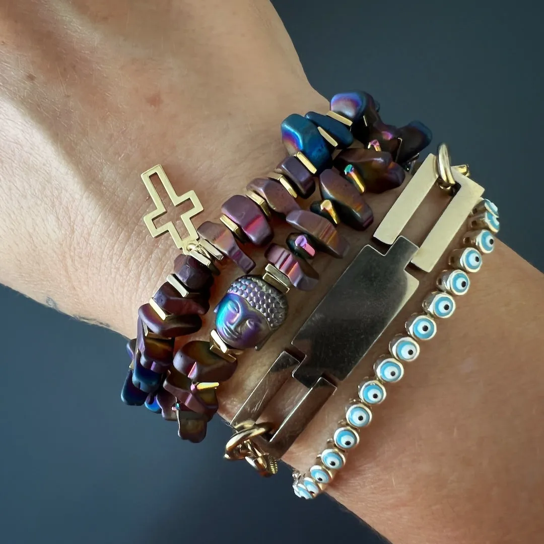 Gold Cross Hematite Stone Beaded Bracelet