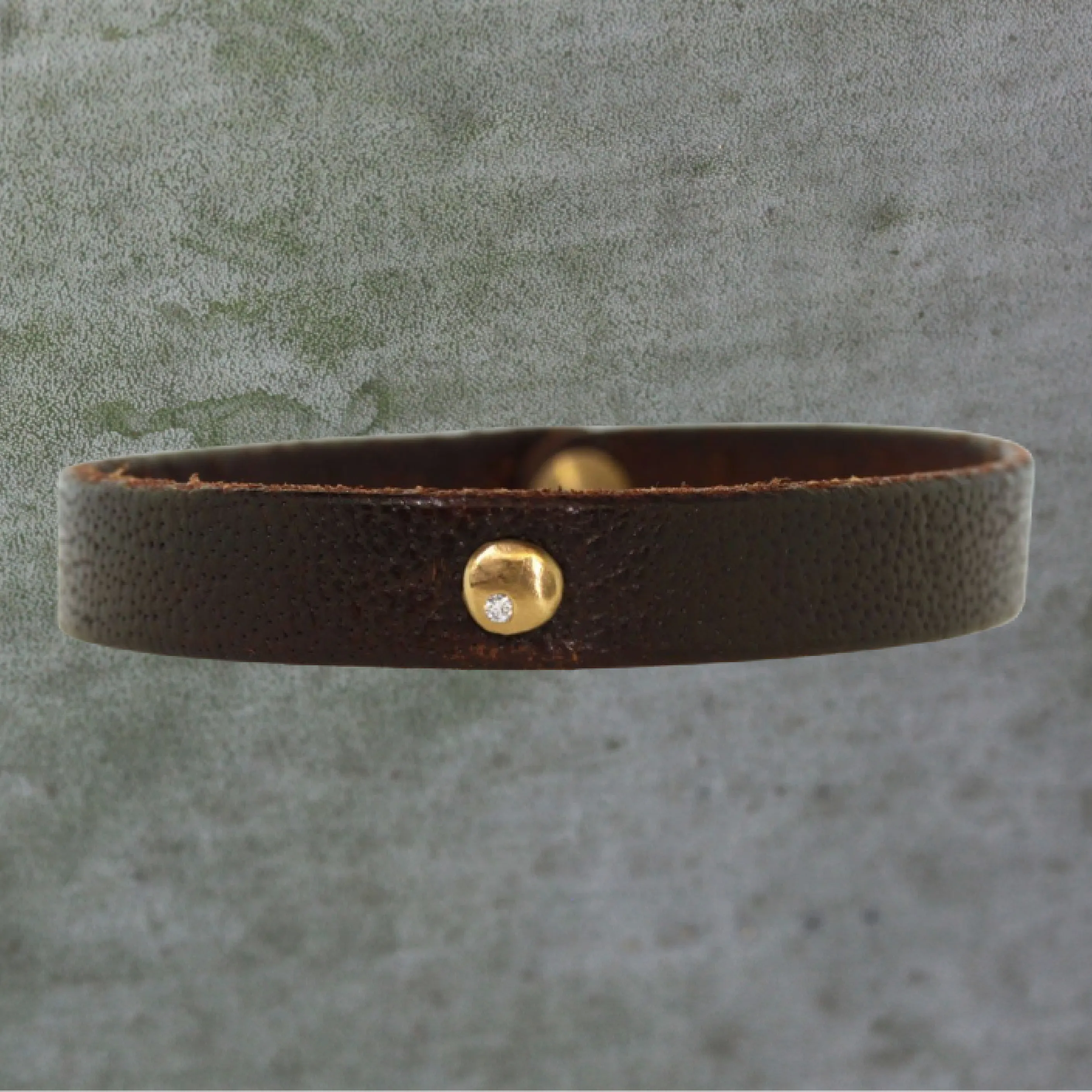 Gold Diamond Disc Leather Bracelet