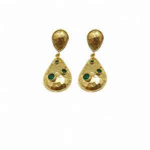 Gold-Plated Handmade Earrings with Emerald CZ Stones | Contemporary Double Drop Earrings | Elegant Modern Jewelry