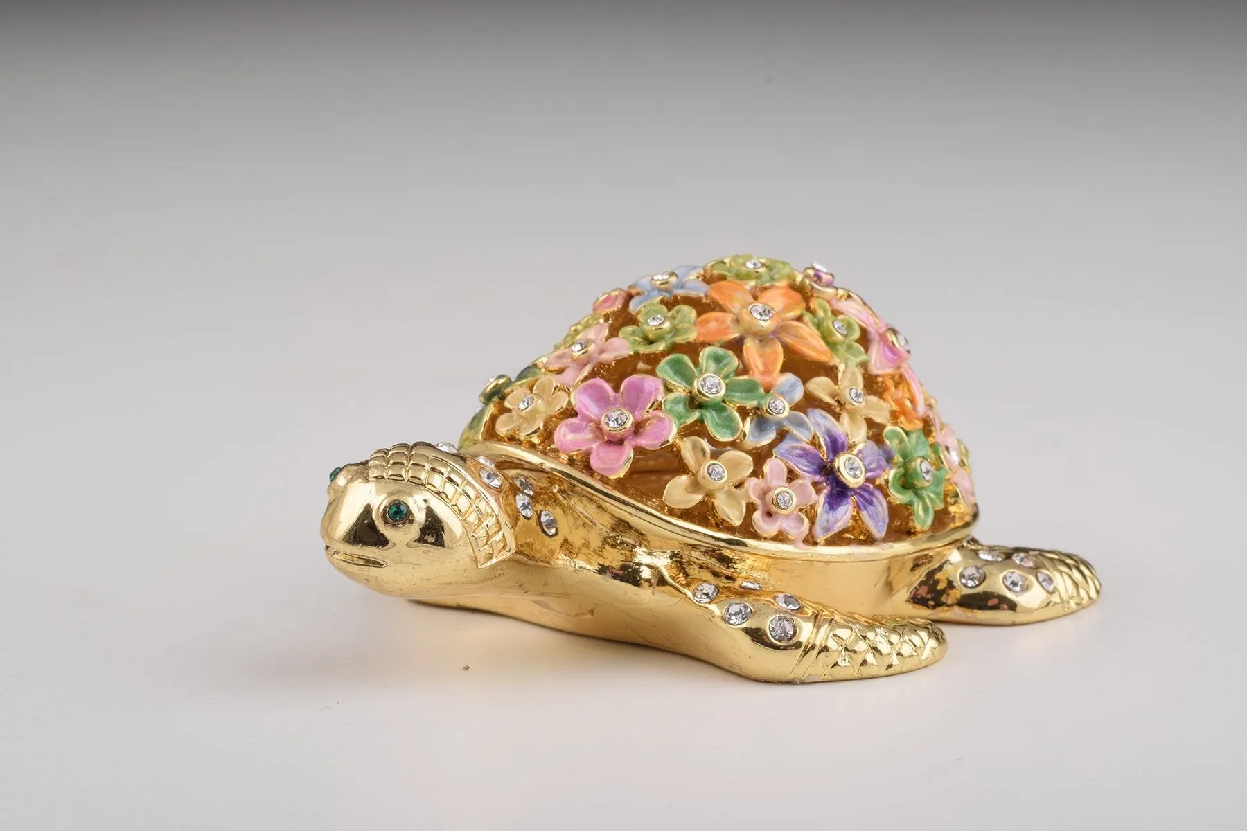 Gold Turtle with Colorful Flowers Trinket Box