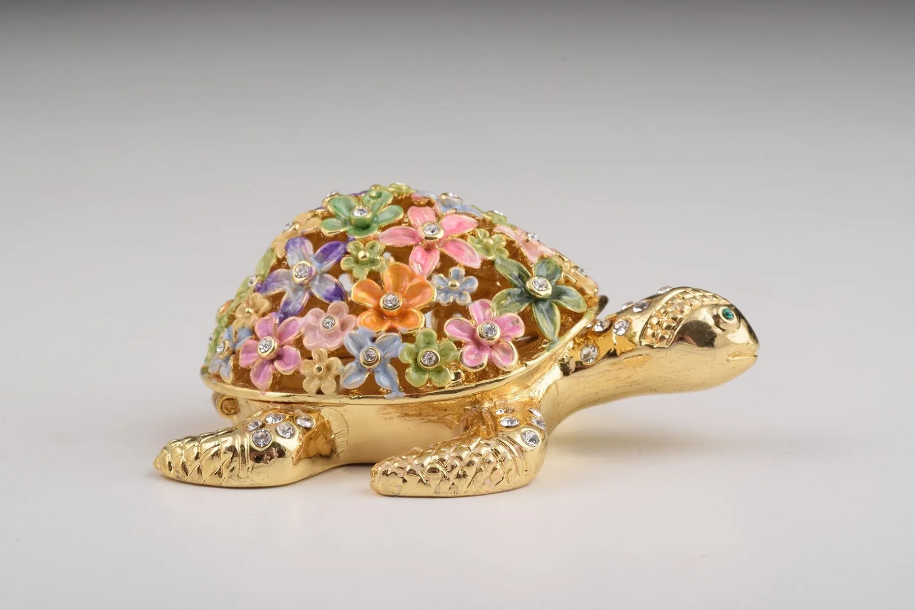 Gold Turtle with Colorful Flowers Trinket Box