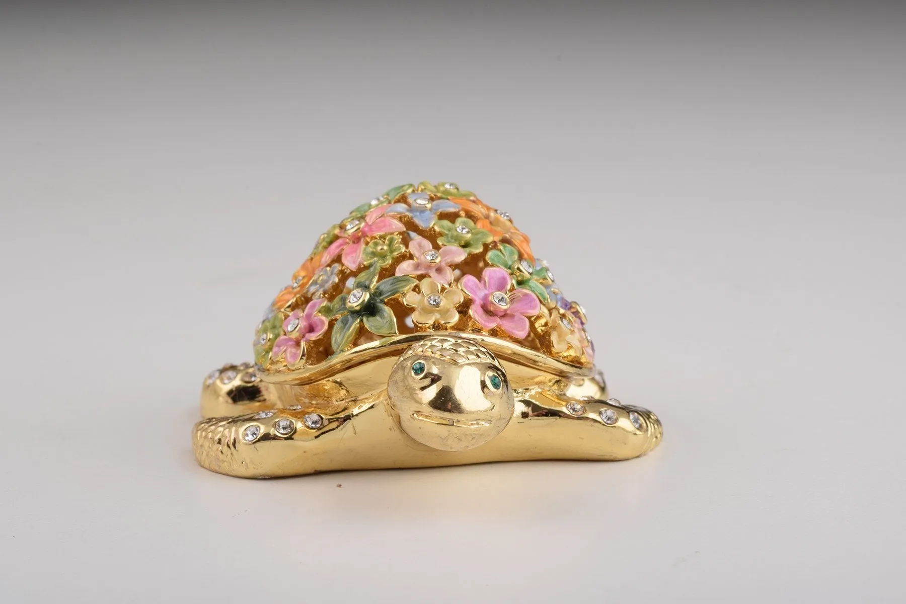 Gold Turtle with Colorful Flowers Trinket Box