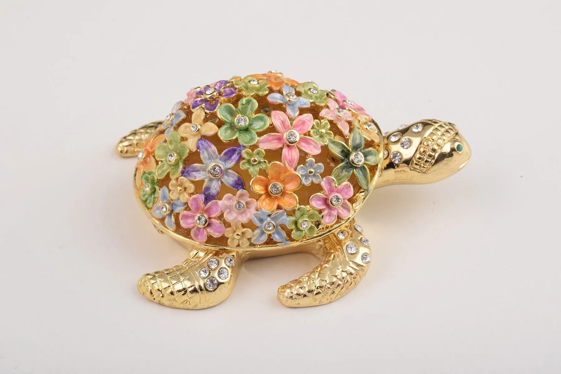 Gold Turtle with Colorful Flowers Trinket Box