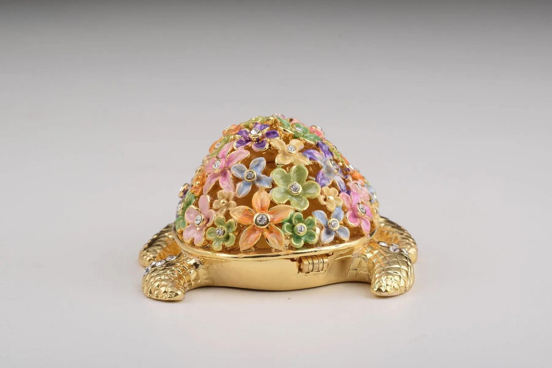 Gold Turtle with Colorful Flowers Trinket Box
