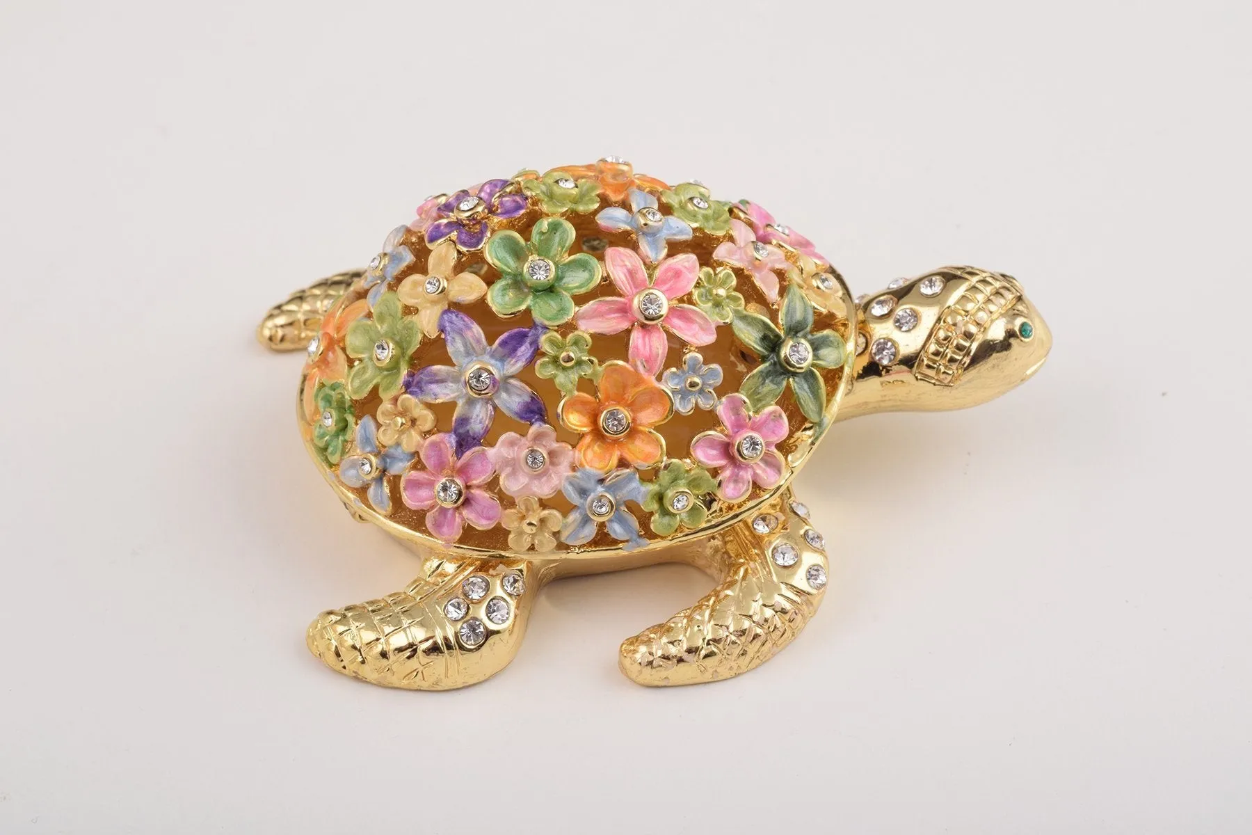 Gold Turtle with Colorful Flowers Trinket Box