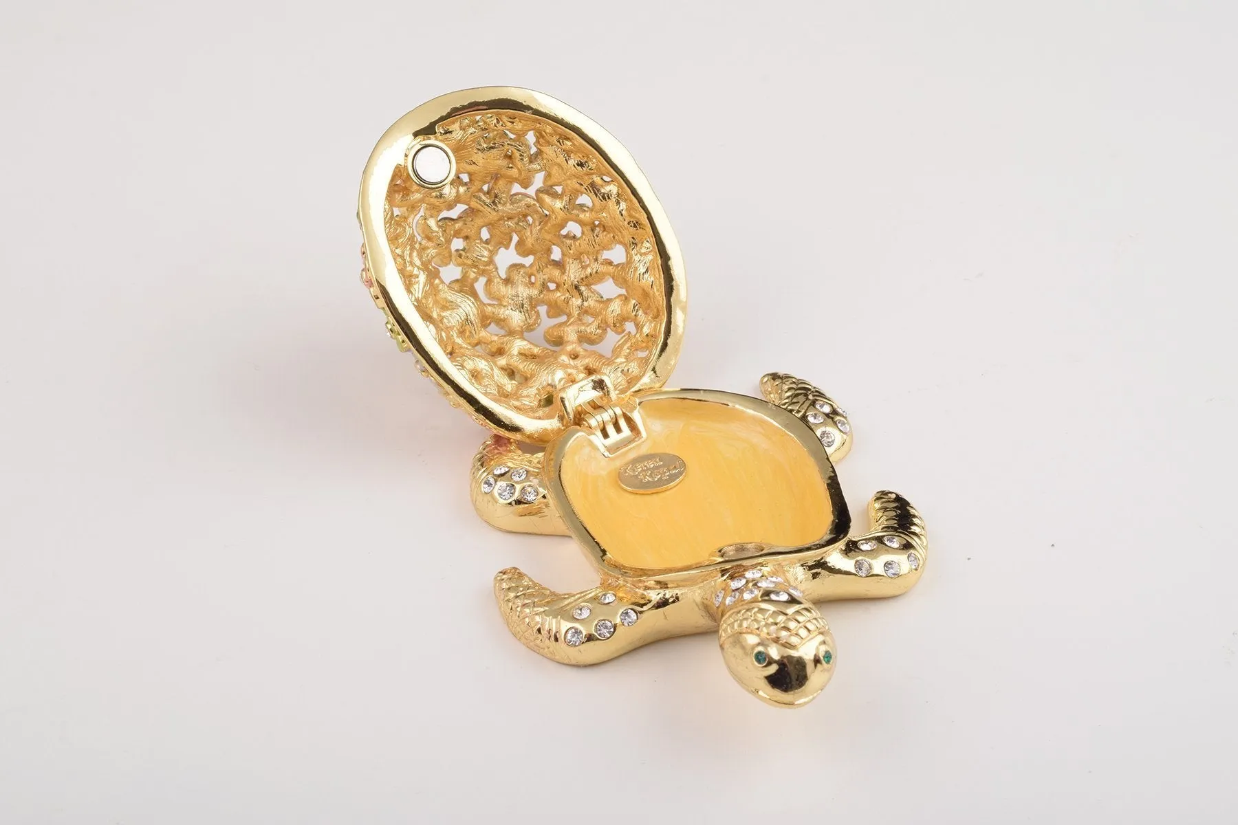 Gold Turtle with Colorful Flowers Trinket Box