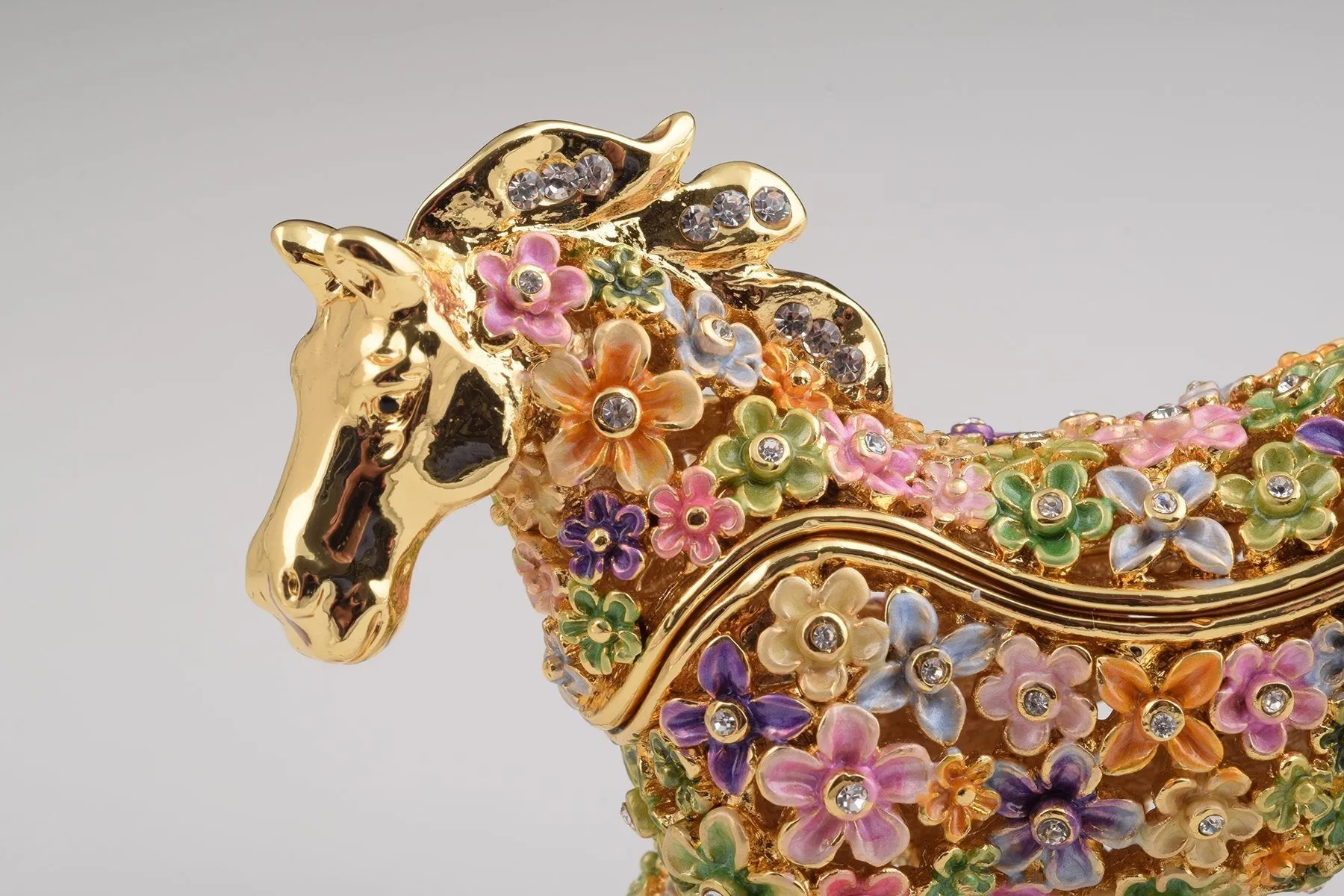 Gold with Colorful Flowers Horse Trinket Box