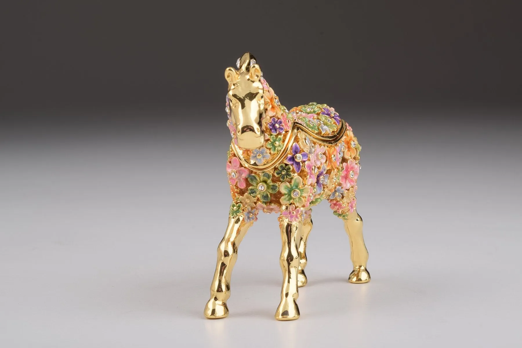 Gold with Colorful Flowers Horse Trinket Box