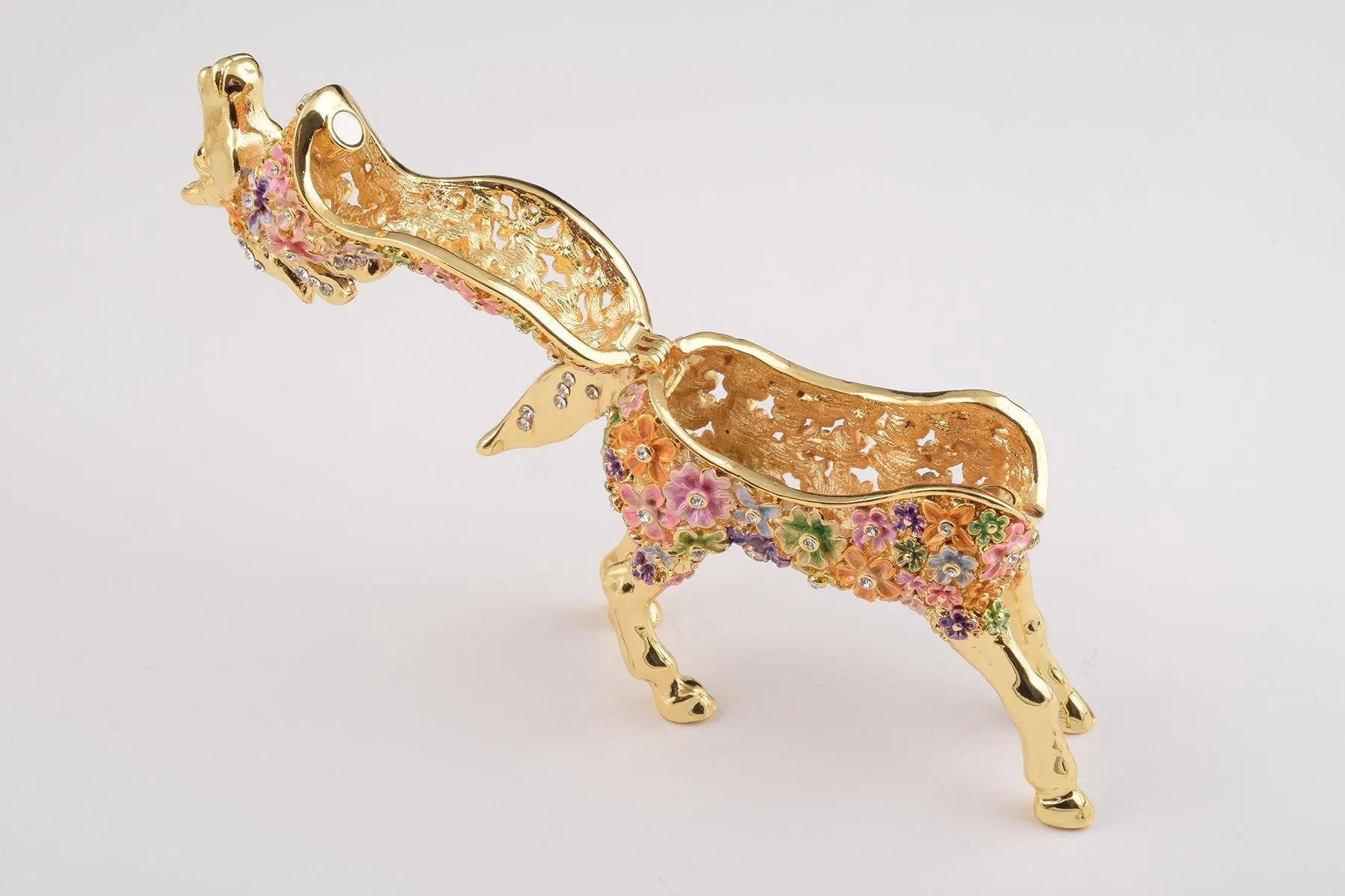 Gold with Colorful Flowers Horse Trinket Box