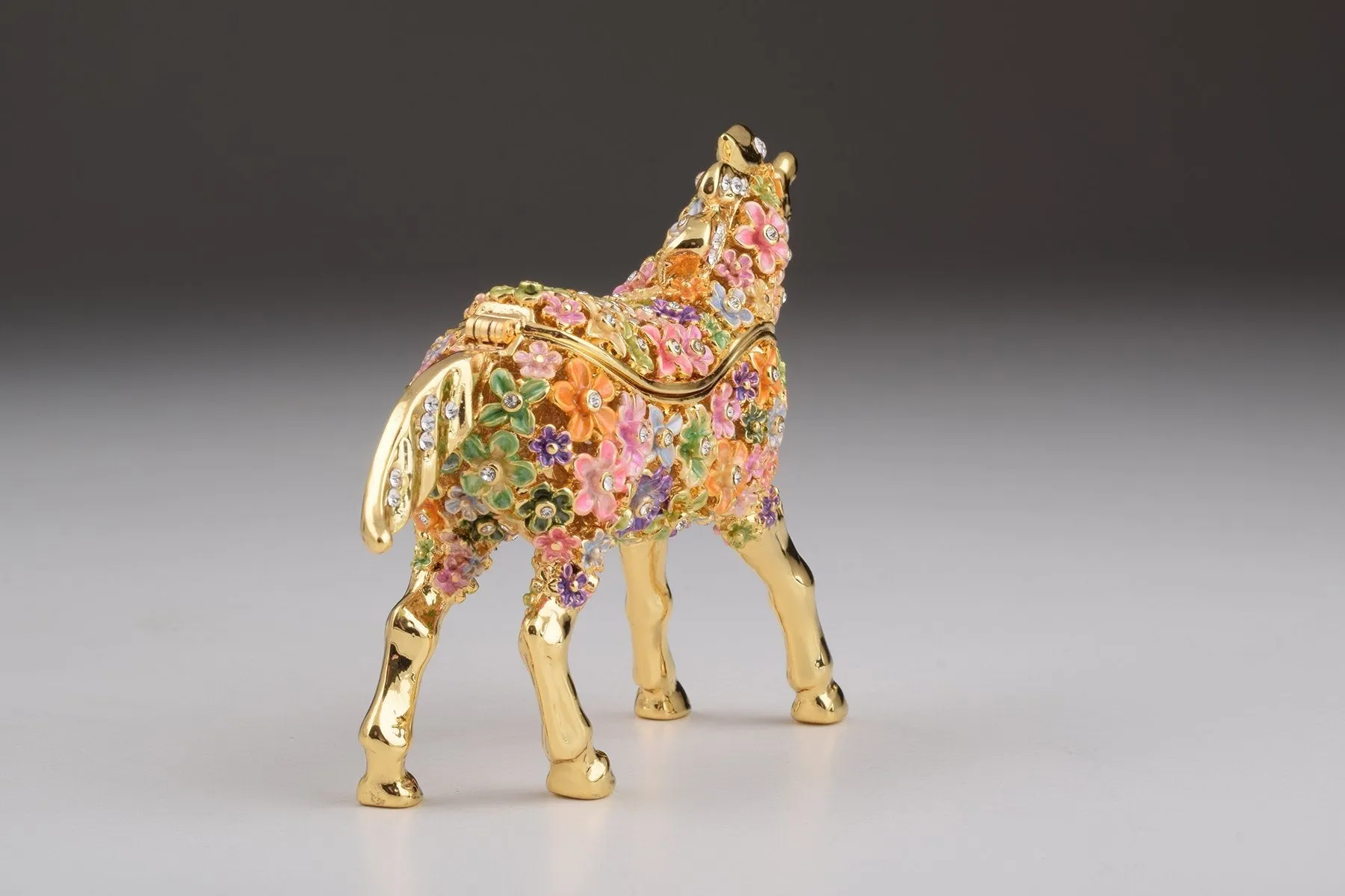 Gold with Colorful Flowers Horse Trinket Box