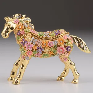 Gold with Colorful Flowers Horse Trinket Box