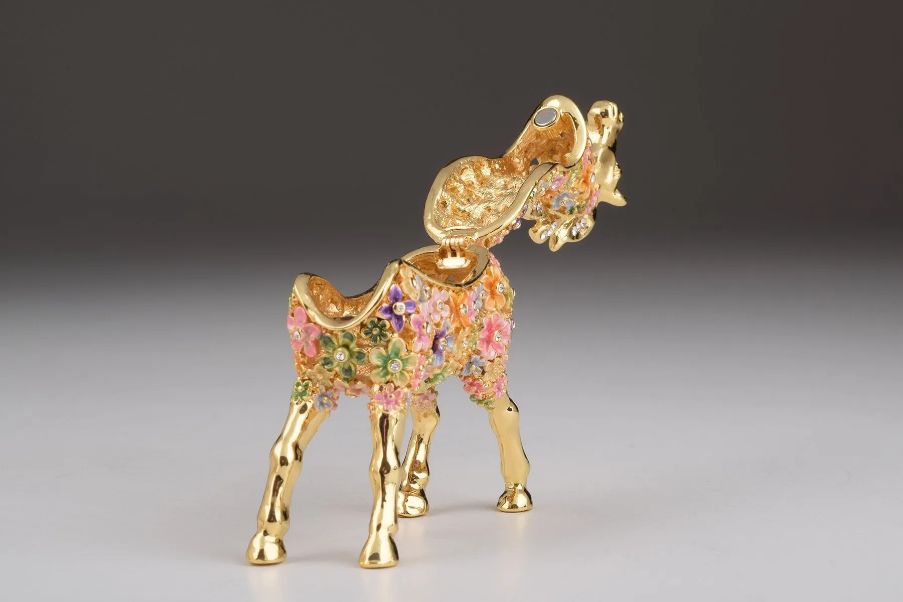 Gold with Colorful Flowers Horse Trinket Box