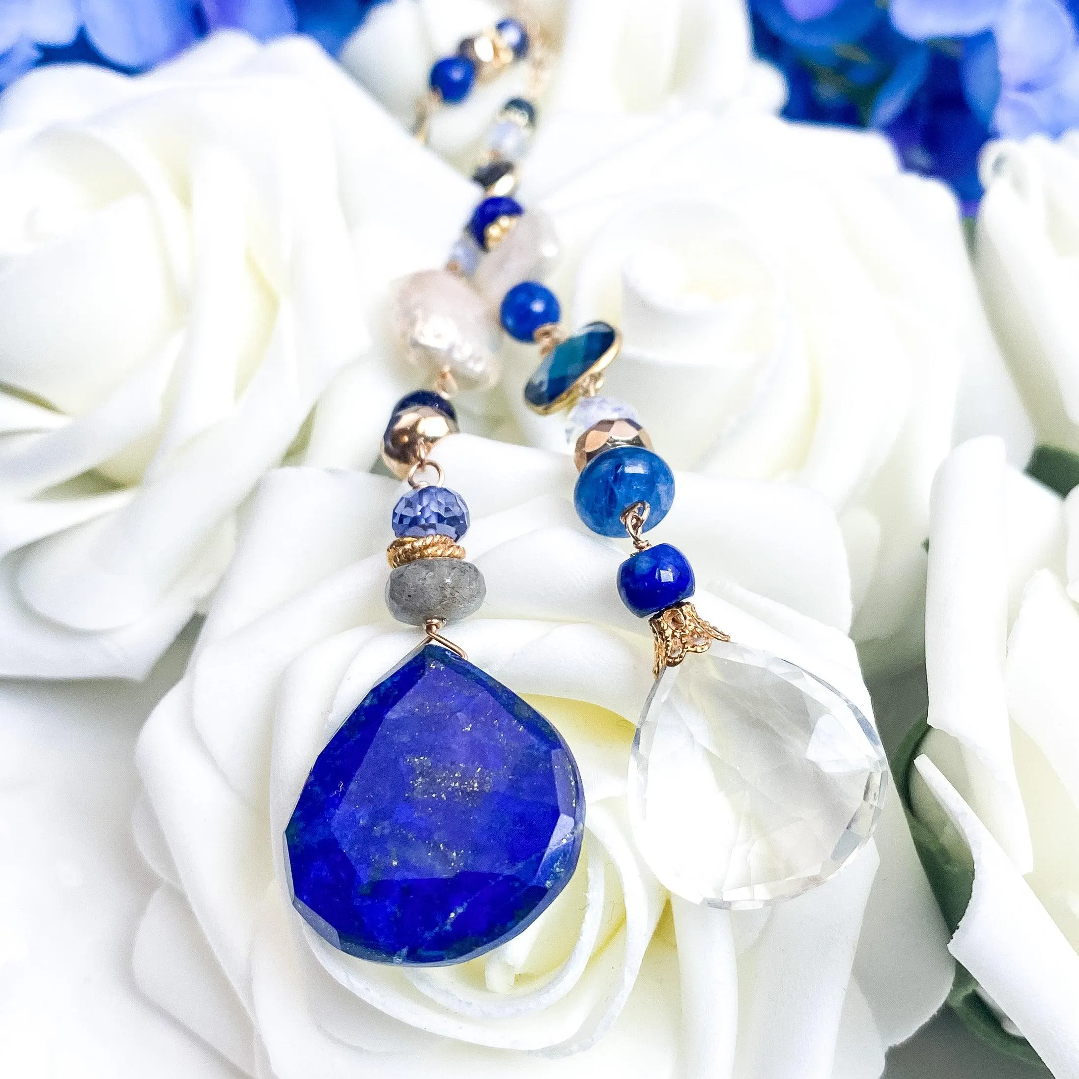 Golden Lapis Lariat Necklace