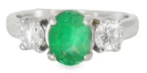 Gorgeous 14K White Gold Solitaire Diamond Emerald Engagement Anniversary 3-stone Ring Band